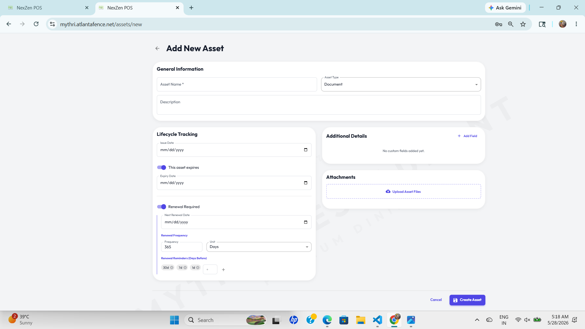 Add New Asset Form