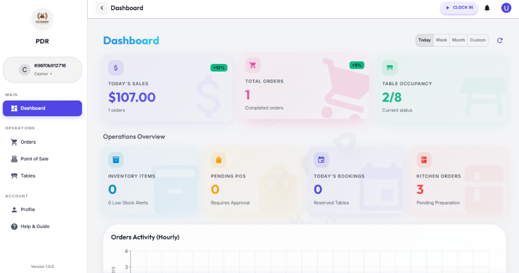 Cashier Dashboard Clock In Button