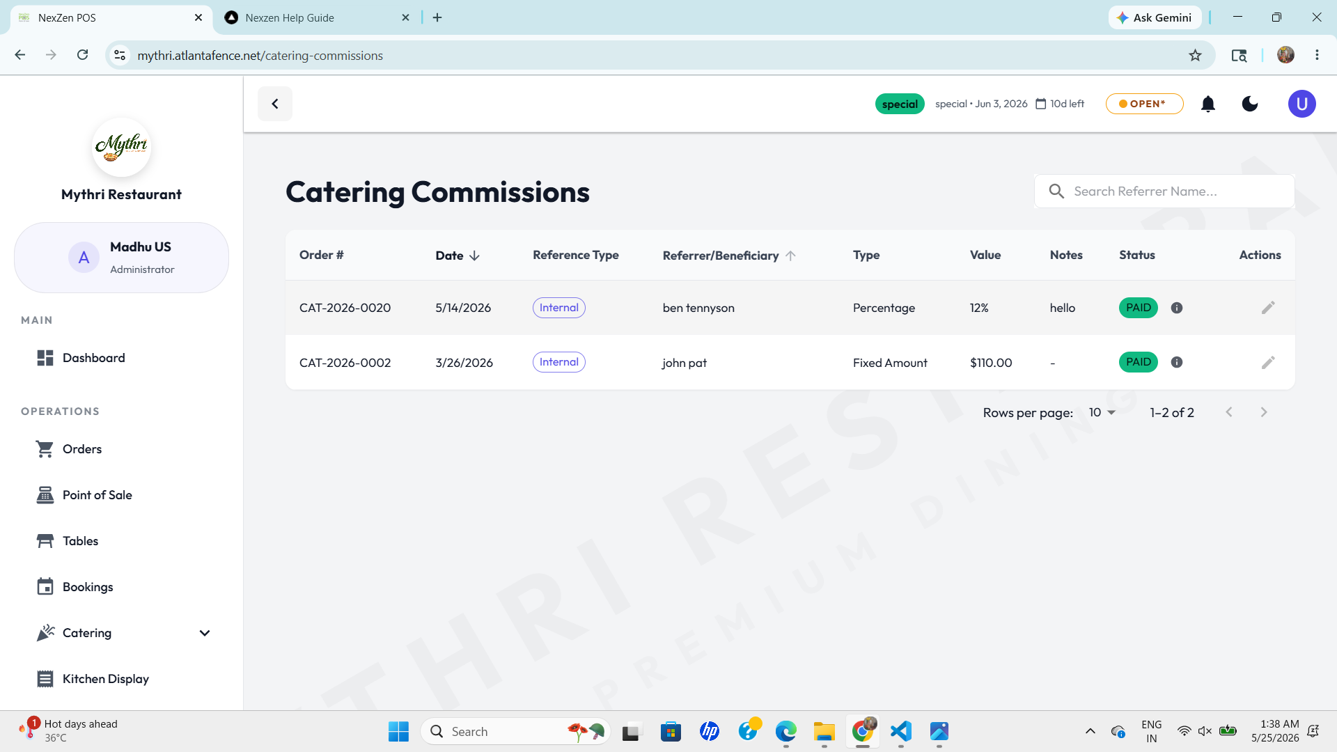 Catering Commissions Overview