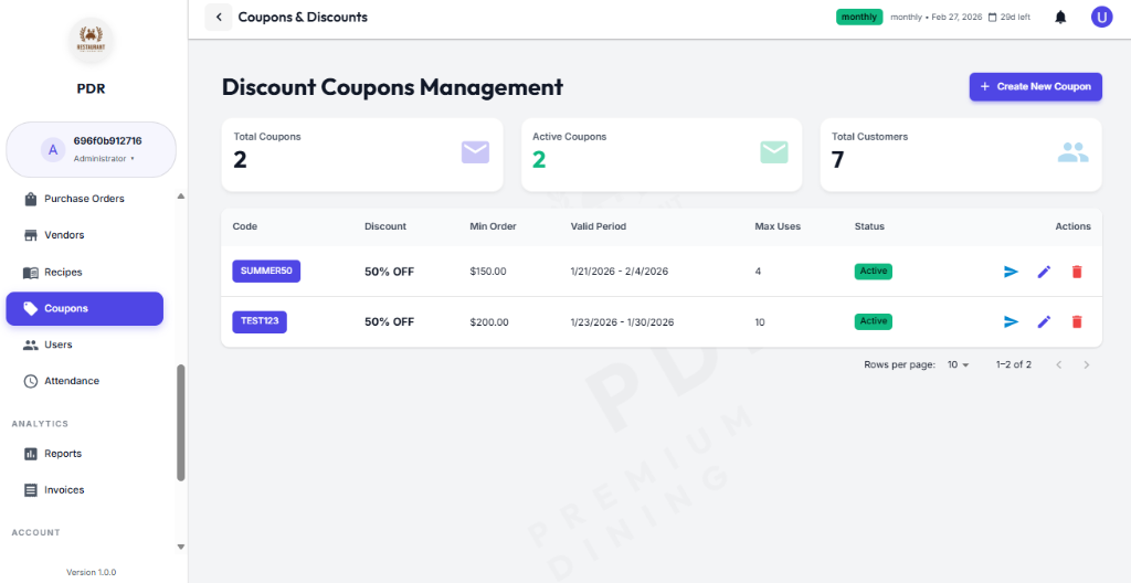 Coupons Management Dashboard