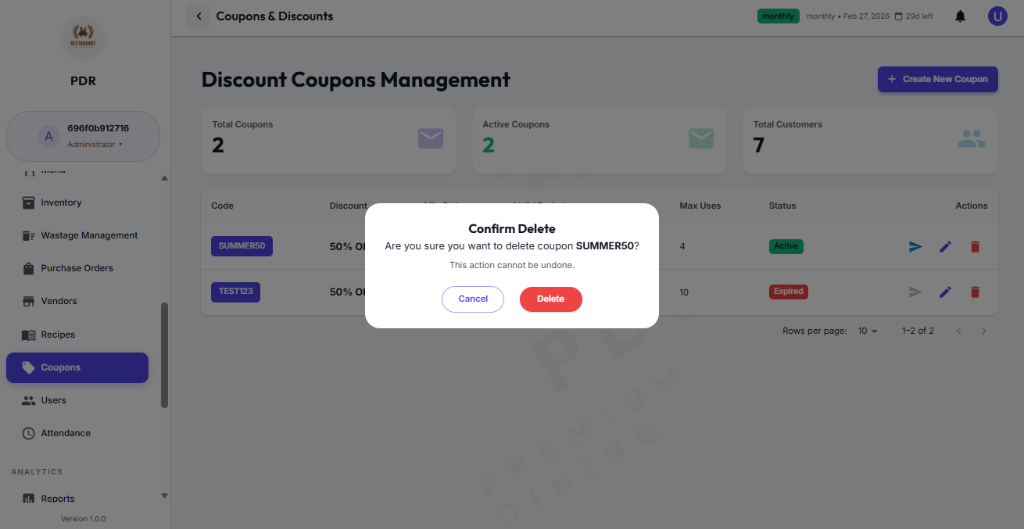 Delete Coupon Confirmation