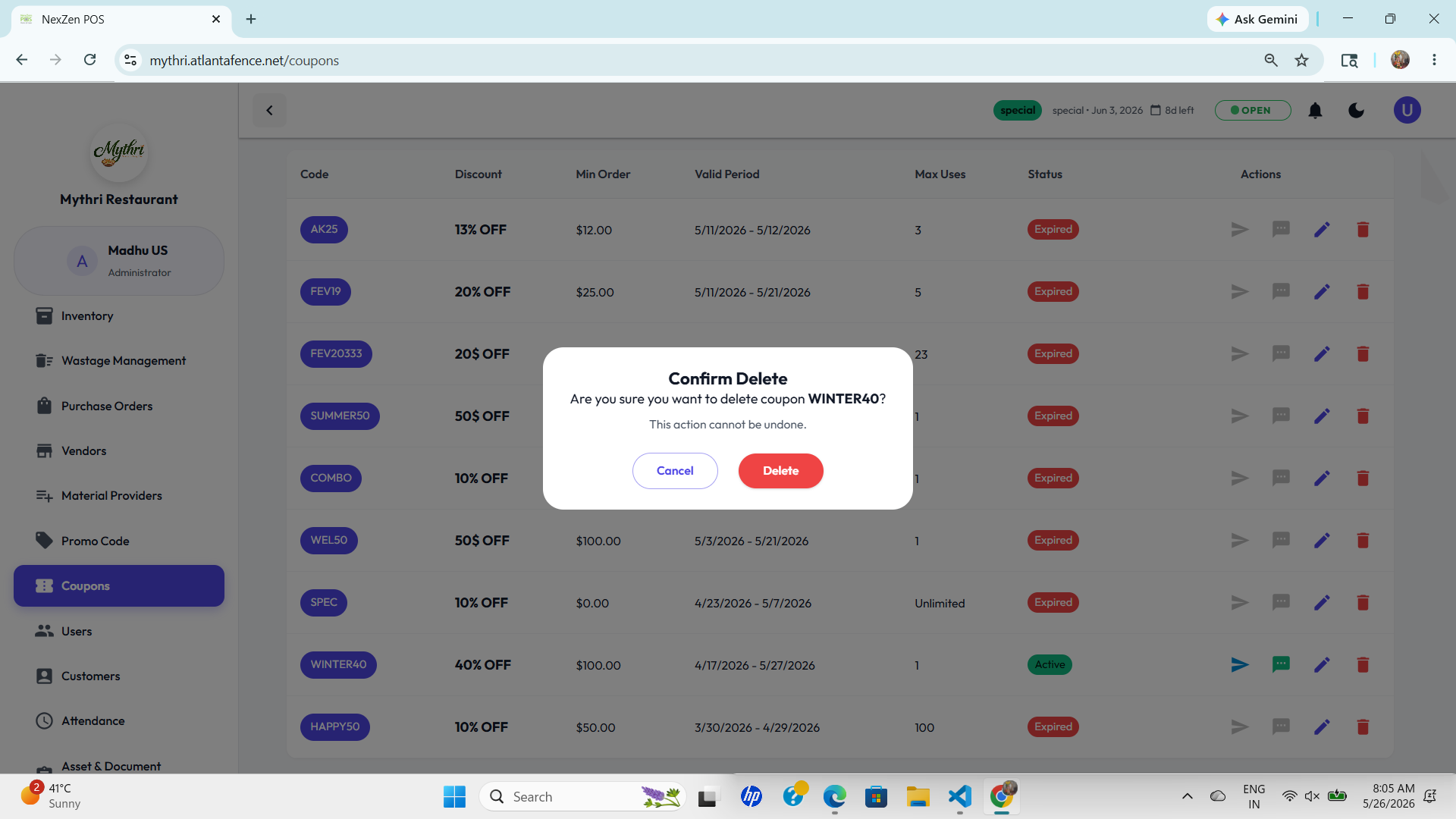Delete Coupon Confirmation