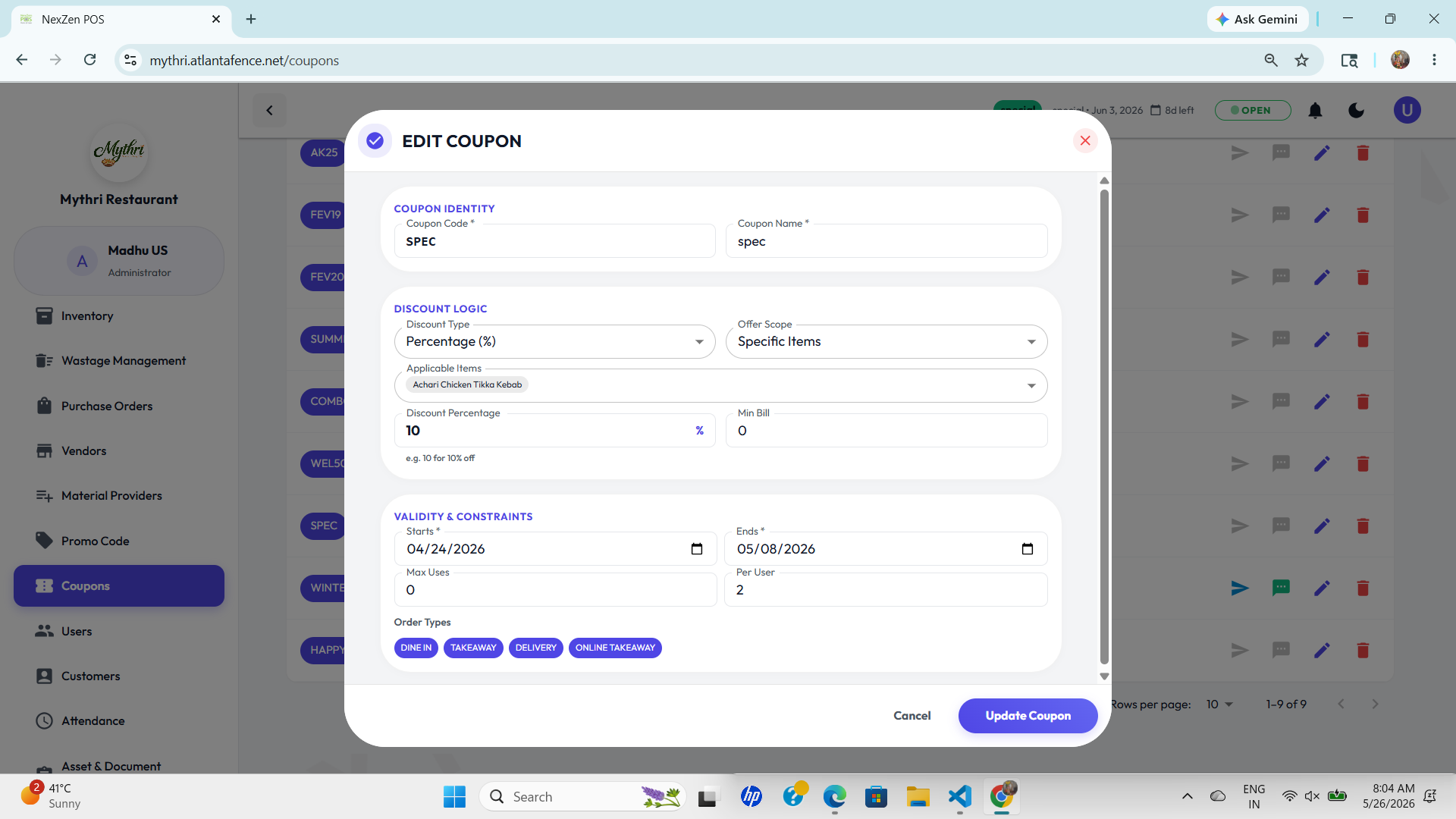 Edit Coupon Modal