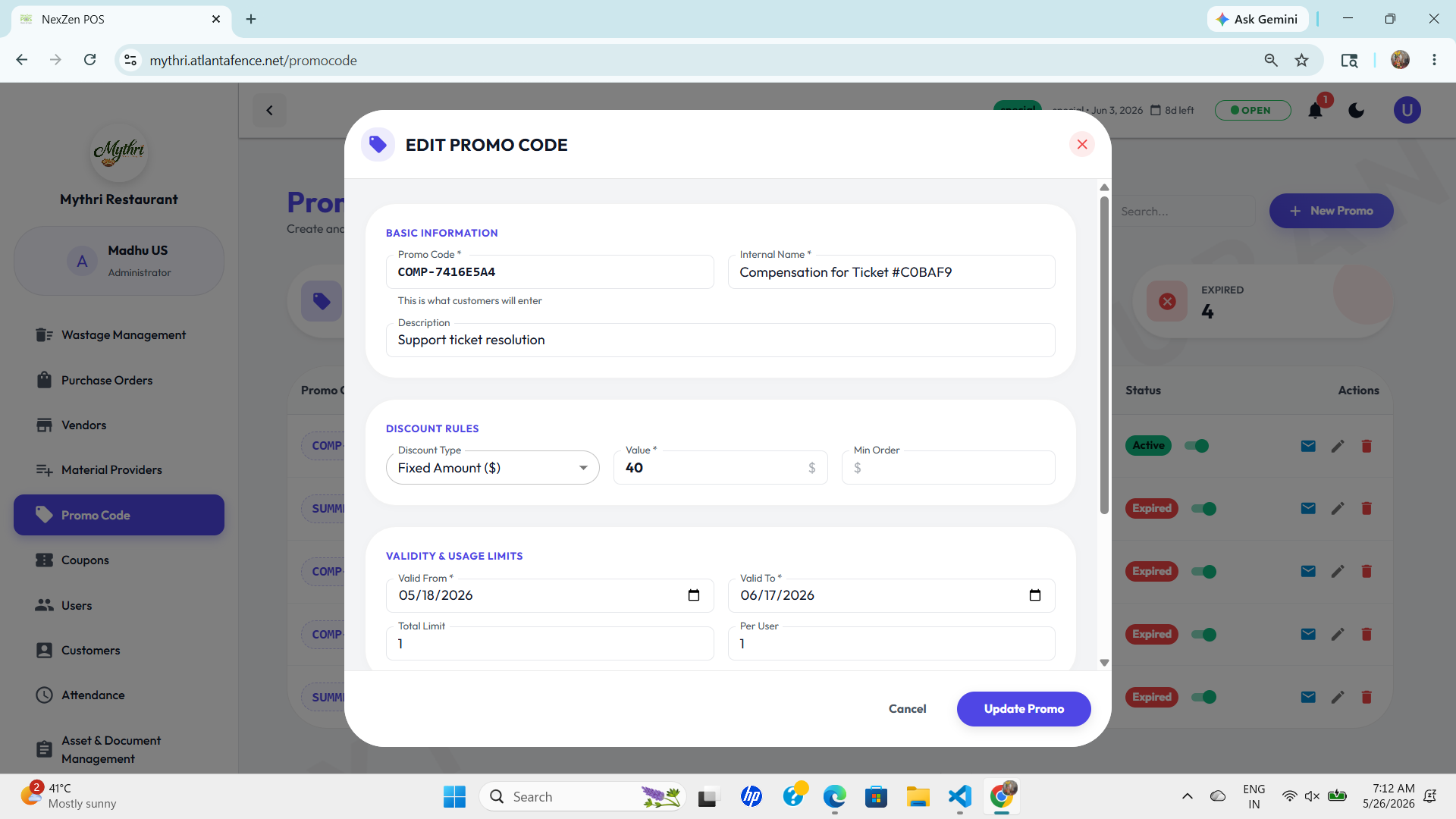 edit Promo Code Form