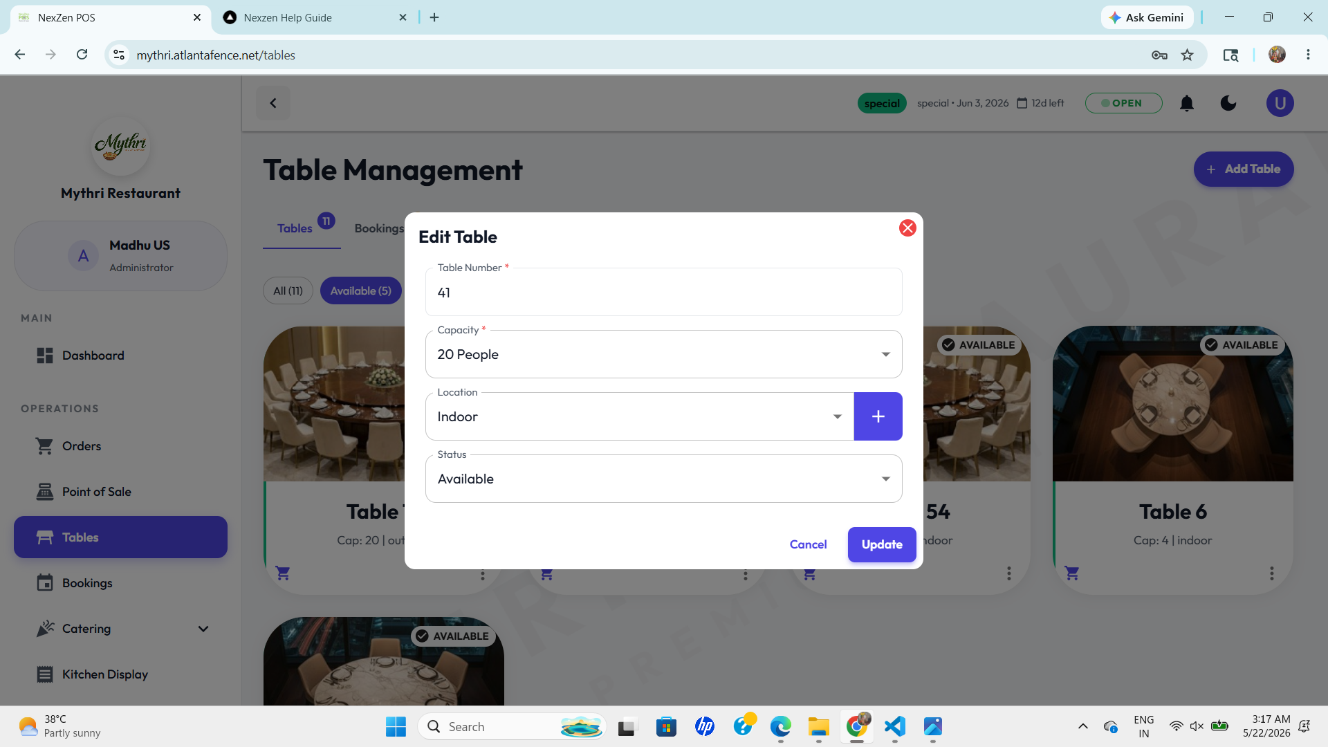 Edit Table Modal