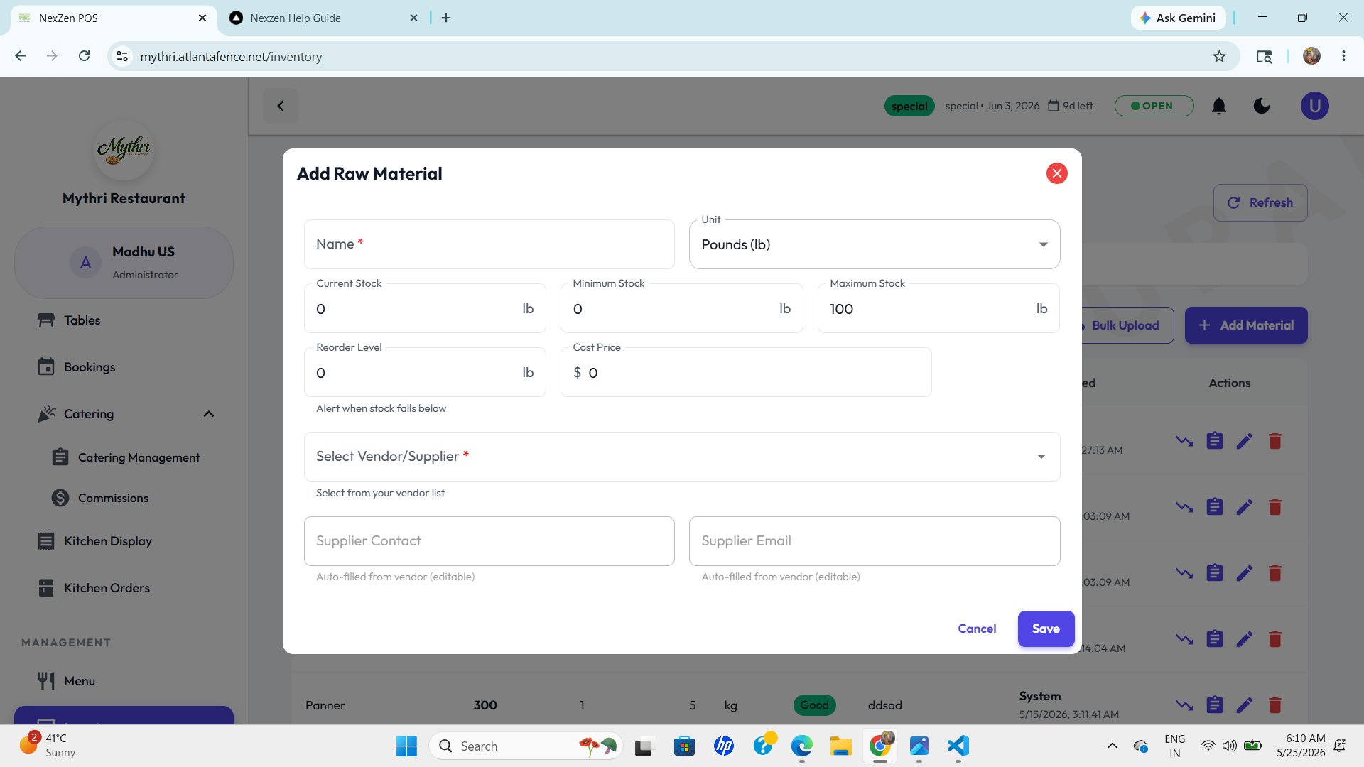 Add Raw Material Modal