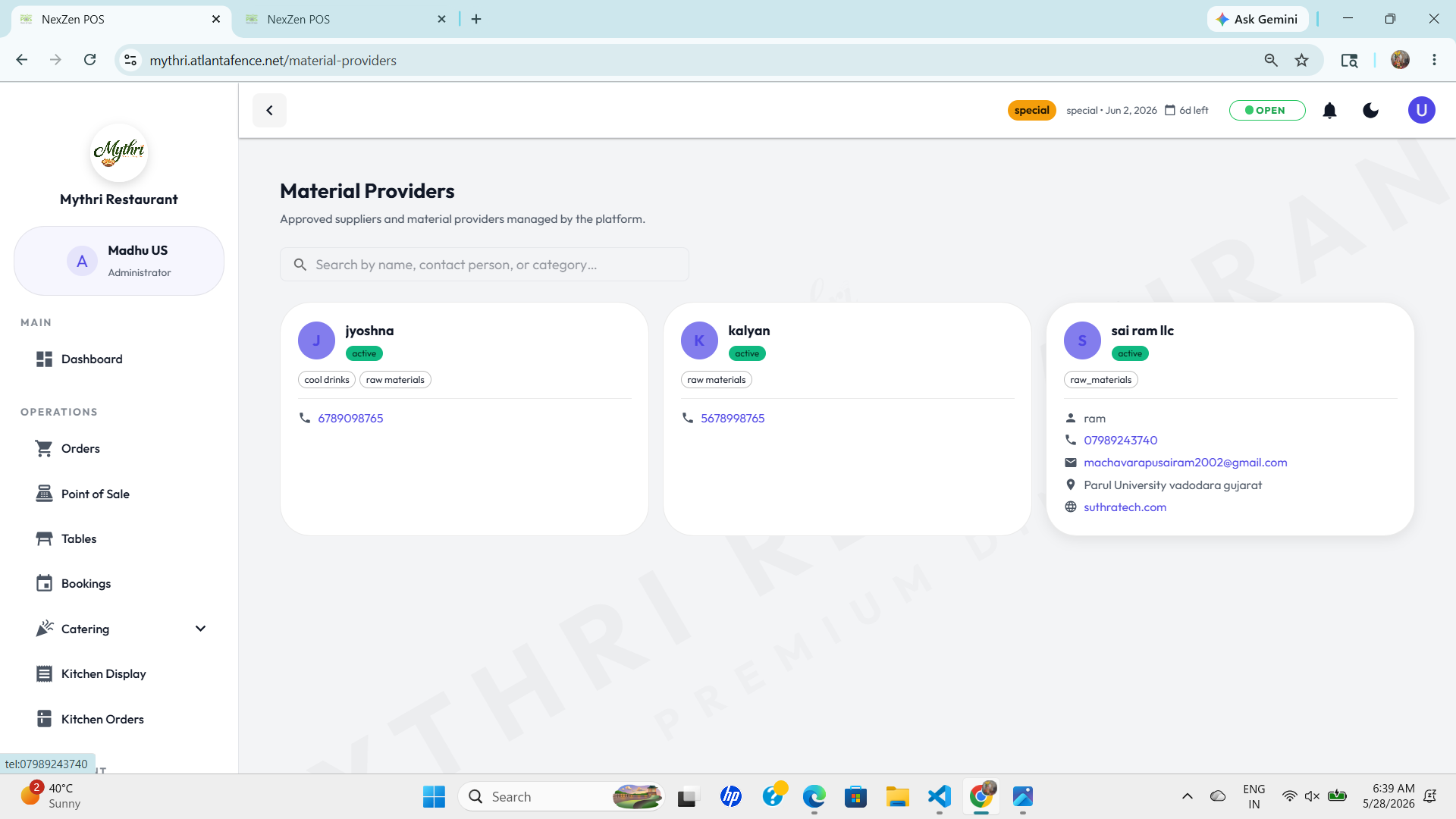 Material Providers Dashboard