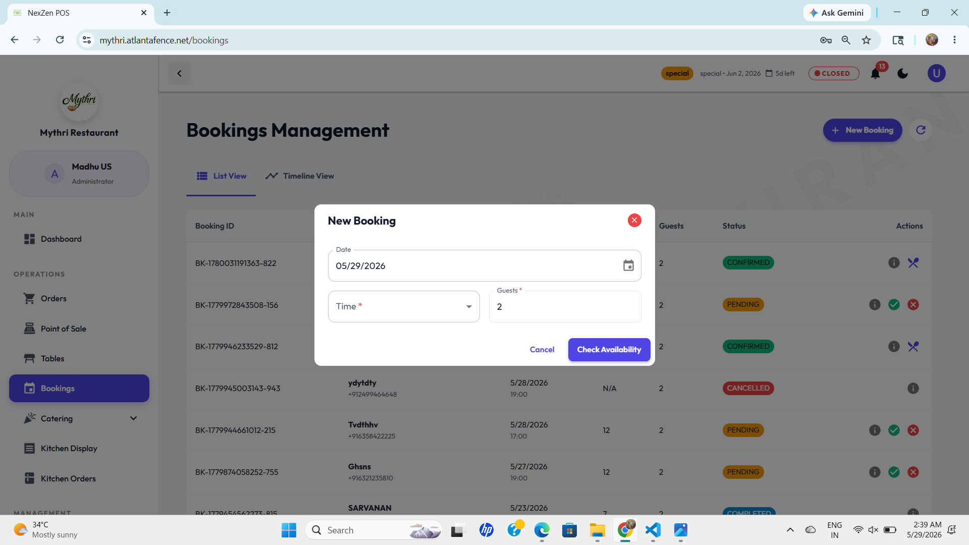 New Booking Modal