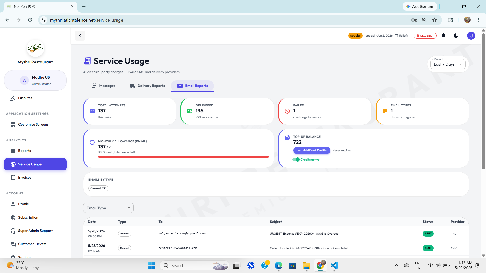 Email Reports Dashboard