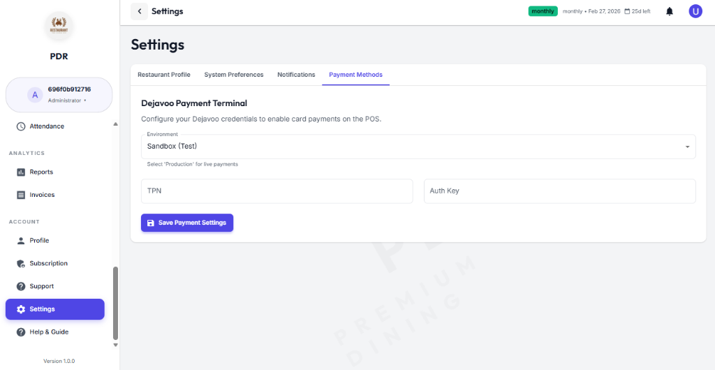 Dejavoo Payment Terminal Configuration