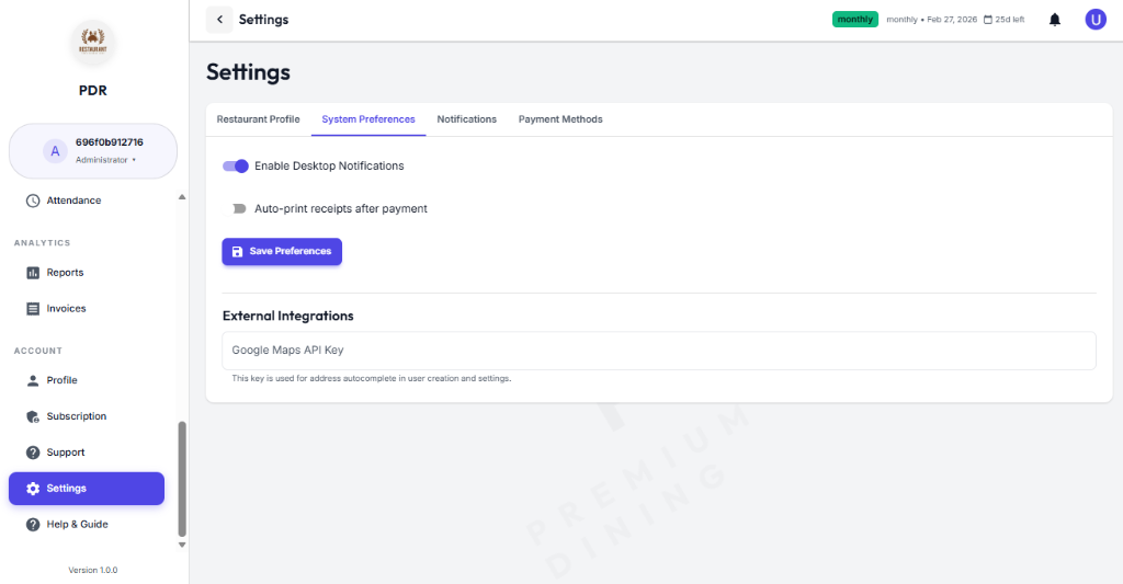 System Preferences Settings